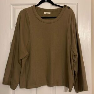 Madewell Olive Green Sweater with Patchwork on Sleeve